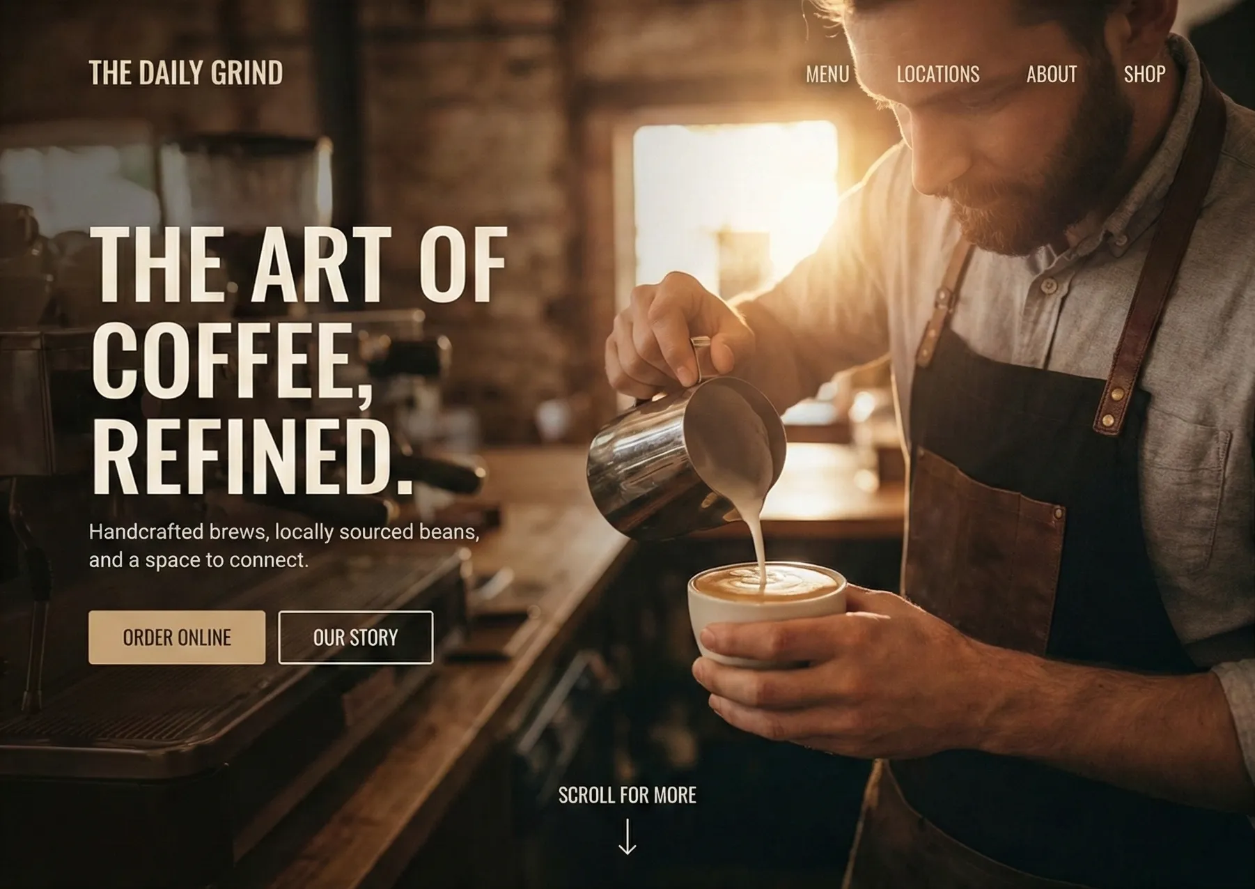 Landing page concept for a specialty coffee store